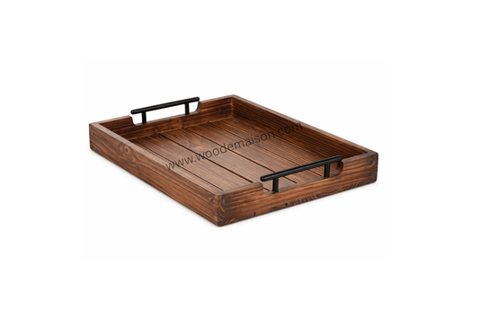 Estate Teak Serving Tray – Black Handle Edition