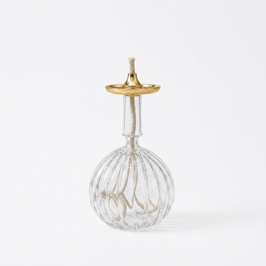 Ribbed Globe Glass Oil Lamp — Silver & Gold
