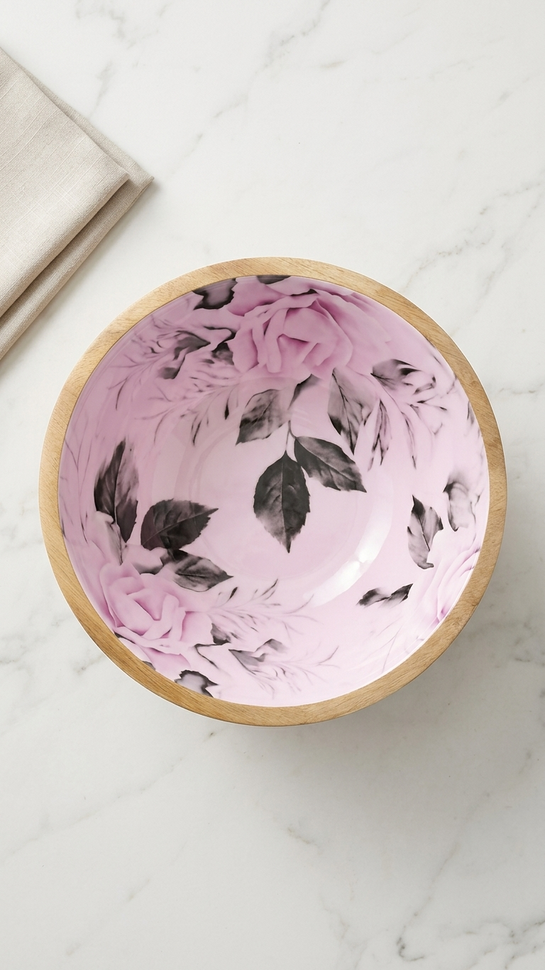 Handcrafted Wood & Floral Resin Art Bowl — Rose Blossom