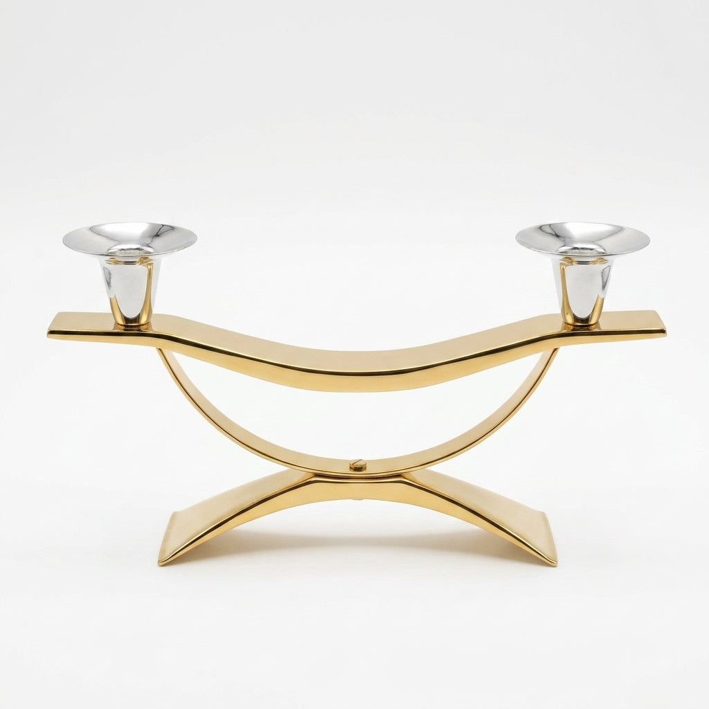 Crescent Arch Dual Taper Candle Holder — Gold & Silver