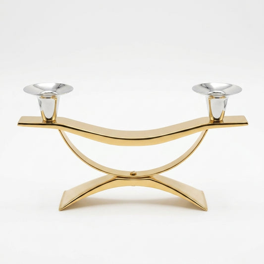 Crescent Arch Dual Taper Candle Holder — Gold & Silver