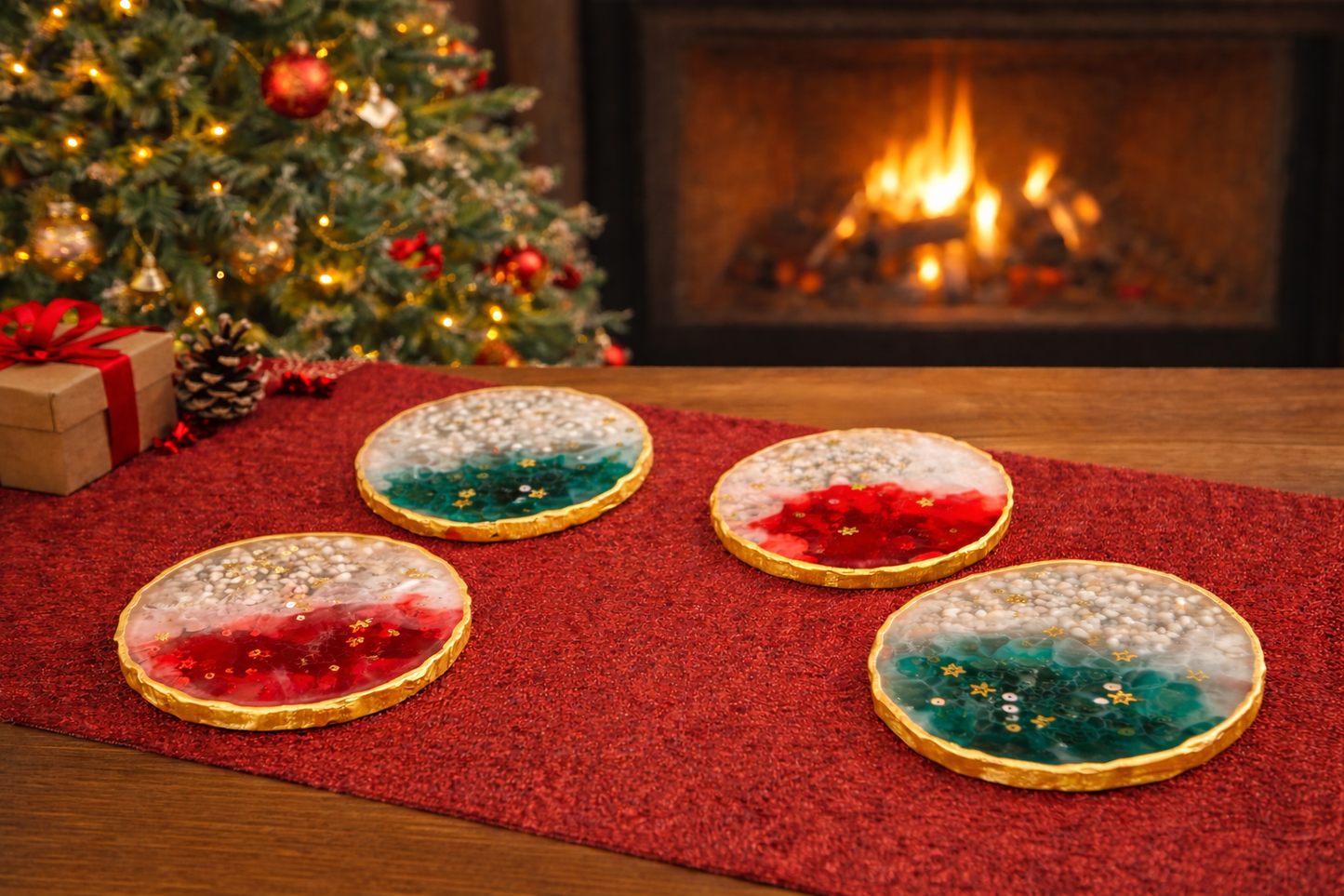 Noel Luxe Geode Resin Coaster Set