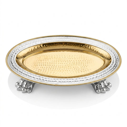 Oval Hammered Claw Foot Serving Tray — Gold & Silver