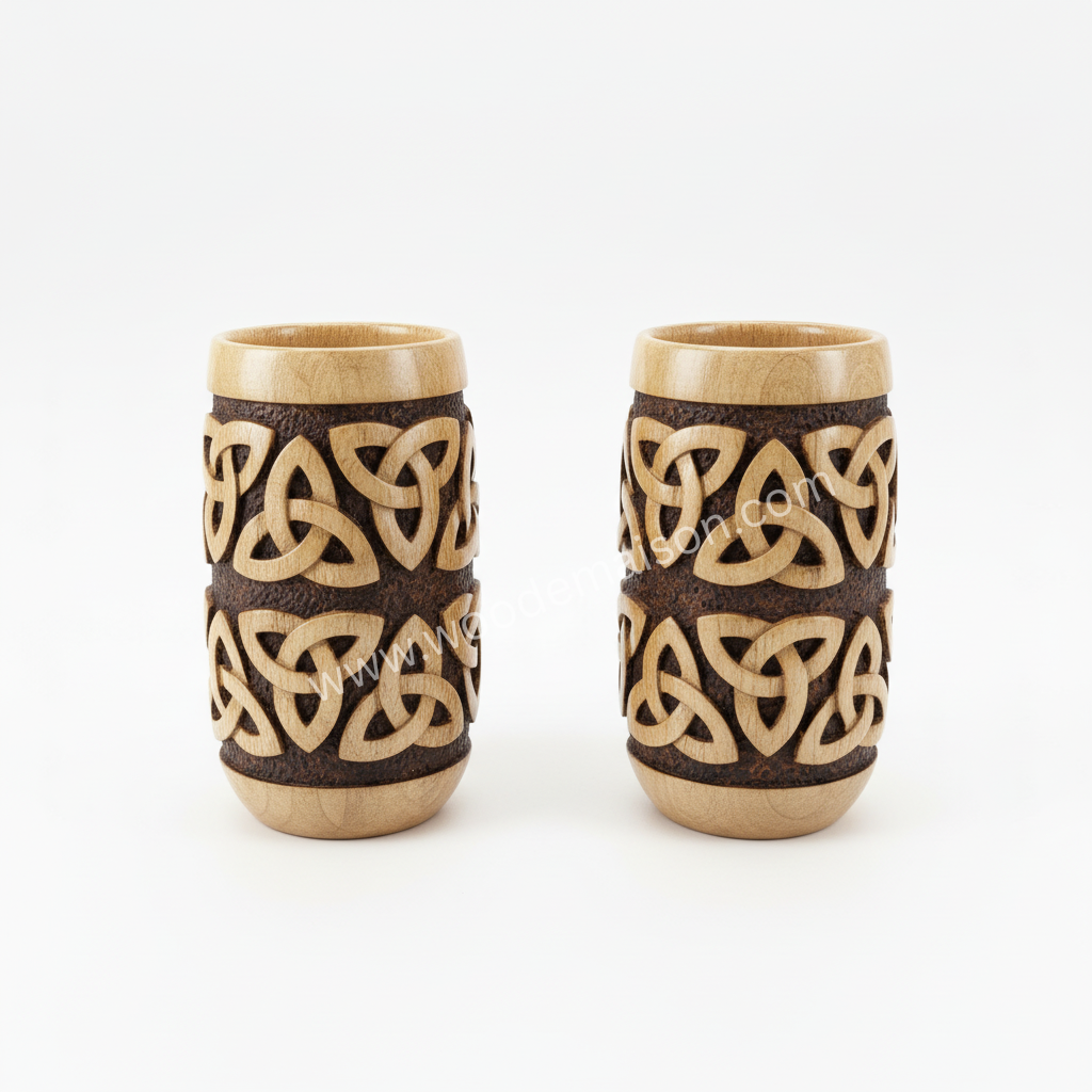 Celtic Heritage Hand-Carved Wooden Tumbler Glass