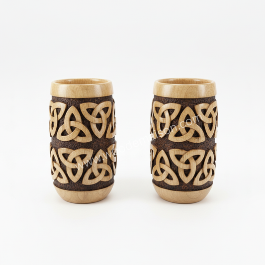 Celtic Heritage Hand-Carved Wooden Tumbler Glass