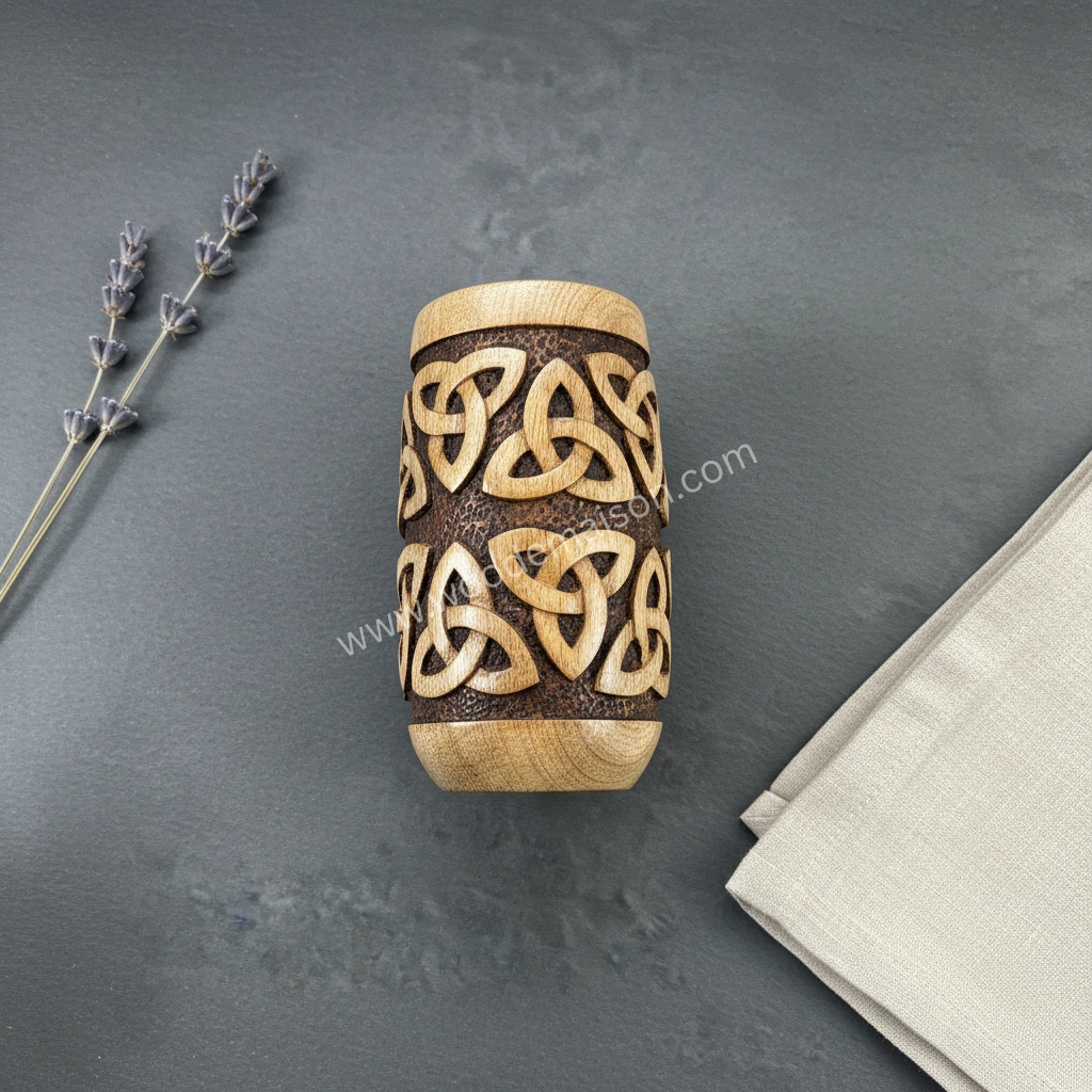 Celtic Heritage Hand-Carved Wooden Tumbler Glass