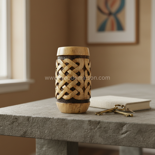Nordic Knot Hand-Carved Wooden Tumbler Glass