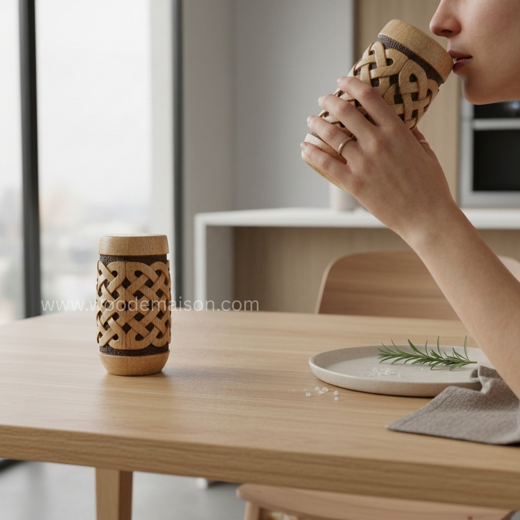 Nordic Knot Hand-Carved Wooden Tumbler Glass