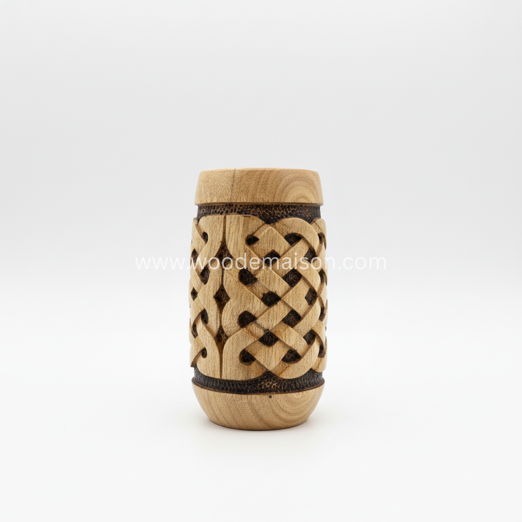 Nordic Knot Hand-Carved Wooden Tumbler Glass