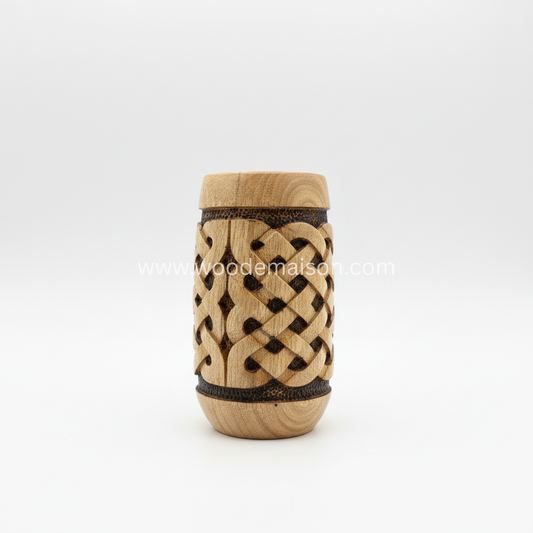 Nordic Knot Hand-Carved Wooden Tumbler Glass