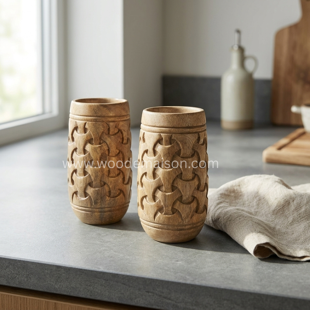 Viking Weave Hand-Carved Wooden Tumbler Glass