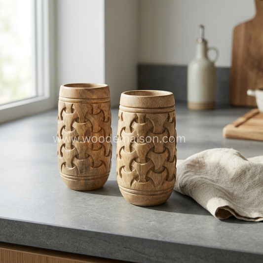 Viking Weave Hand-Carved Wooden Tumbler Glass