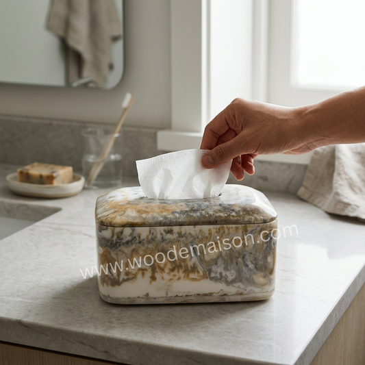 Golden Marble Luxe Resin Tissue Box