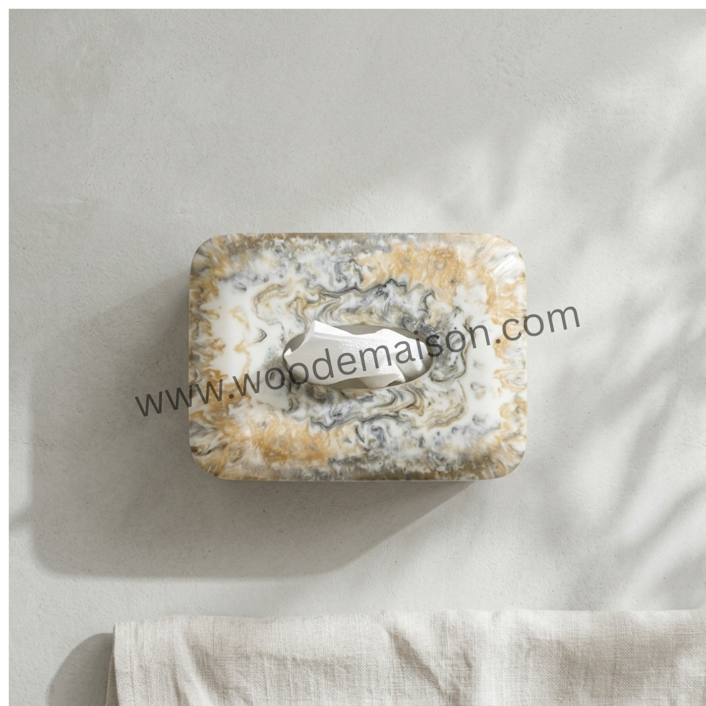 Golden Marble Luxe Resin Tissue Box