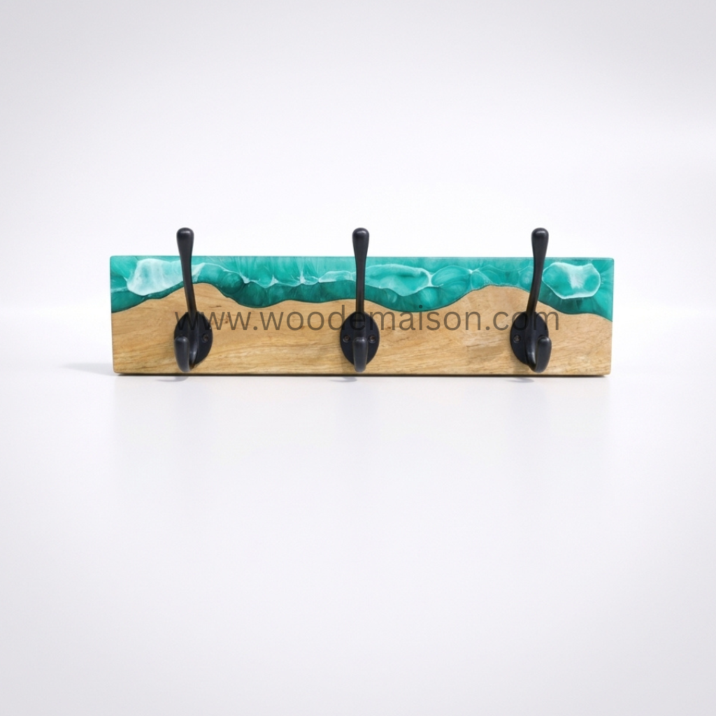 Emerald Wave Resin Wood Wall Coat Rack with Hooks