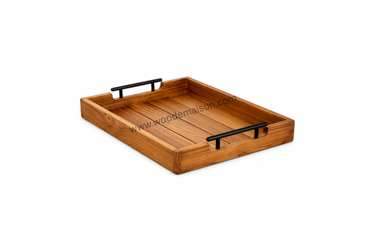 Estate Teak Serving Tray – Black Handle Edition | WT-1001