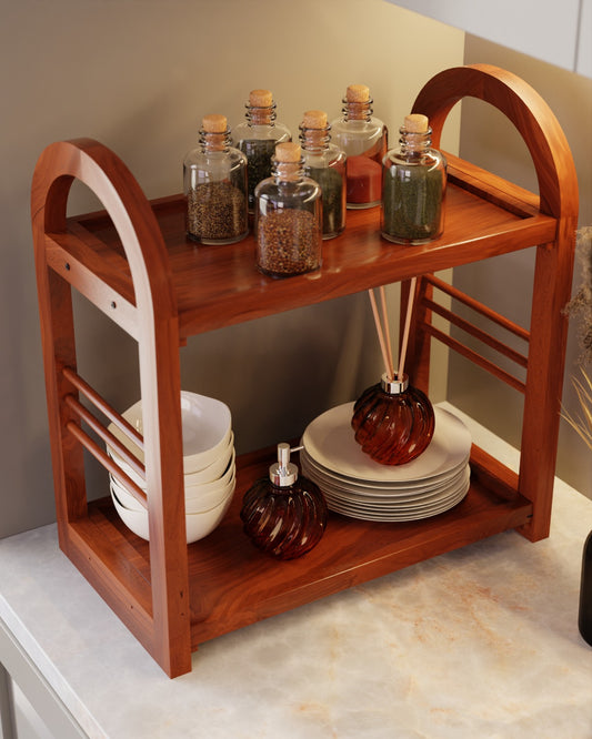 Arch Frame Two Tier Solid Wood Kitchen & Bathroom Organiser