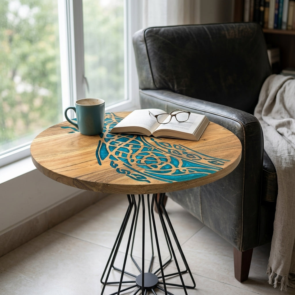 Emerald Flow Resin Art Coffee Table