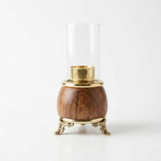 Handcrafted Brass Claw Hurricane Candle Holder with Glass