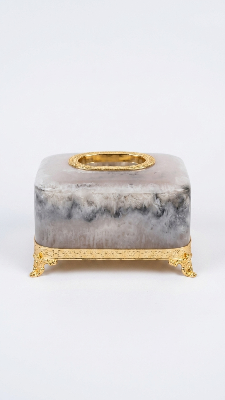 Marble Effect Resin Napkin Holder- Ornate Brass Claw Base