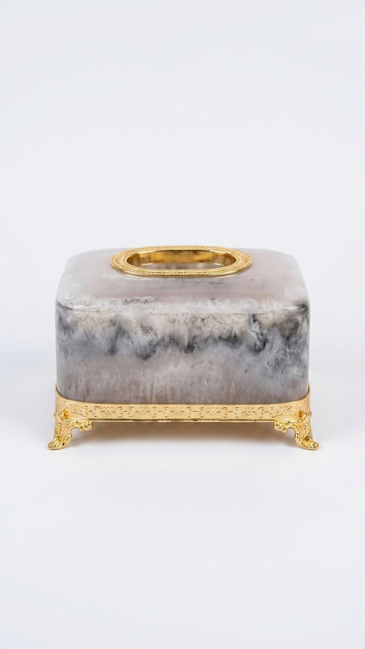 Marble Effect Resin Napkin Holder- Ornate Brass Claw Base
