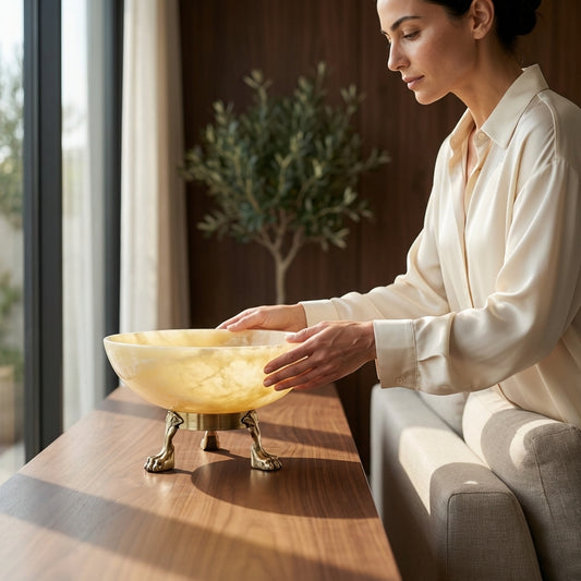 Decorative Marble Effect Bowl with Antique Brass Base