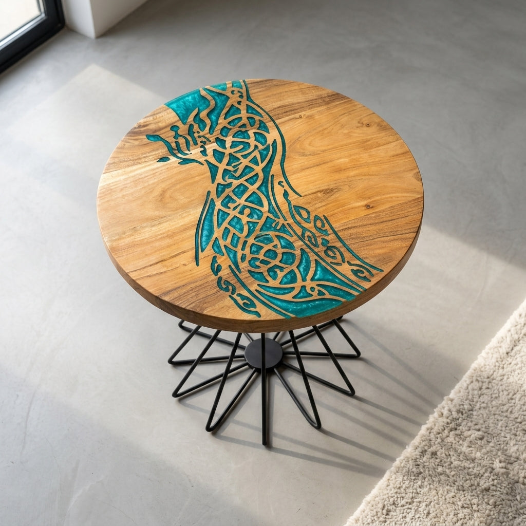 Emerald Flow Resin Art Coffee Table