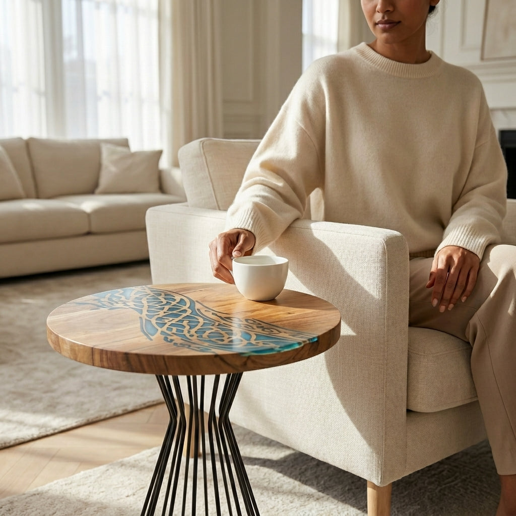 Emerald Flow Resin Art Coffee Table