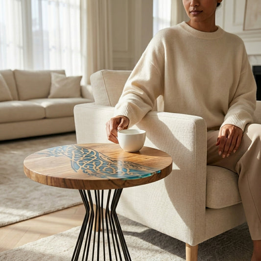 Emerald Flow Resin Art Coffee Table
