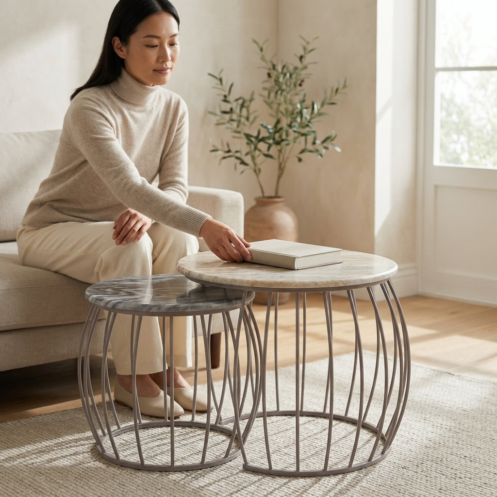 Luna Nest Marble Coffee Table Set (Set of 2)
