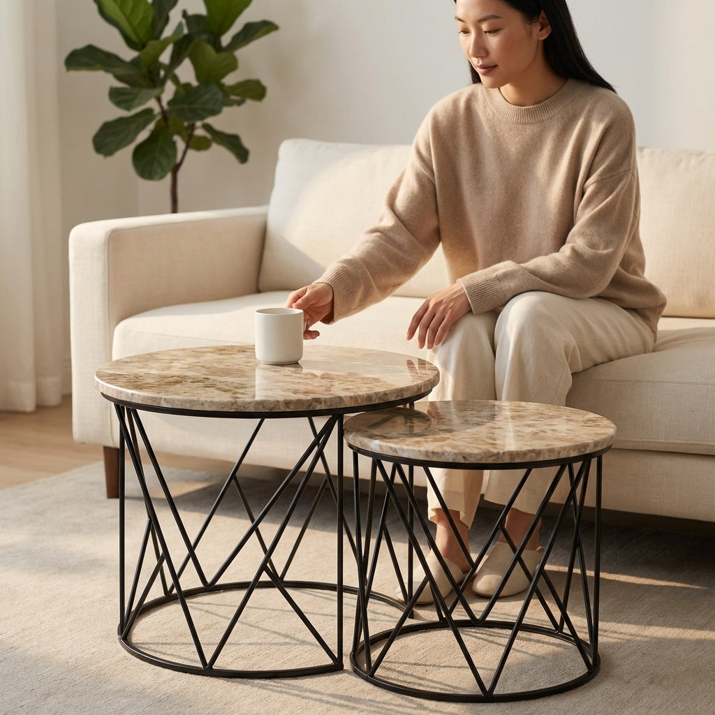 Sahara Stone Nesting Marble Coffee Table Set (Set of 2)