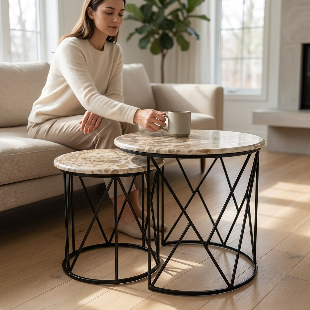 Sahara Stone Nesting Marble Coffee Table Set (Set of 2)