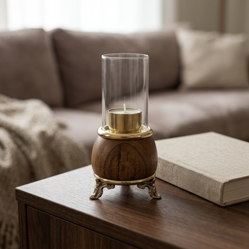Handcrafted Brass Claw Hurricane Candle Holder with Glass