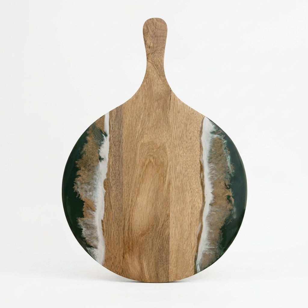 Handcrafted Round Emerald Green Wave Resin Serving Board