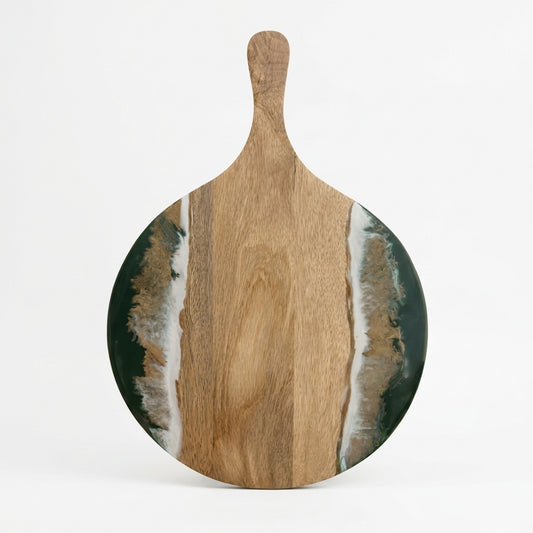 Handcrafted Round Emerald Green Wave Resin Serving Board