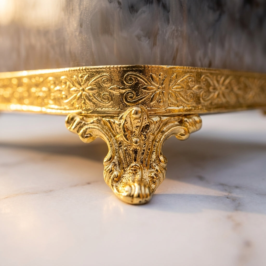 Marble Effect Resin Napkin Holder- Ornate Brass Claw Base