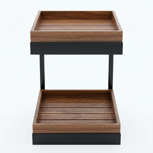 Two Tier Wood & Black Metal Kitchen Counter Organiser Stand