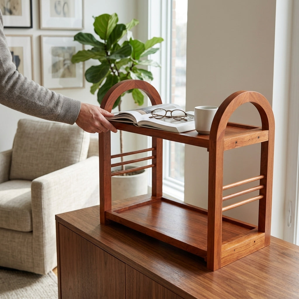 Arch Frame Two Tier Solid Wood Kitchen & Bathroom Organiser