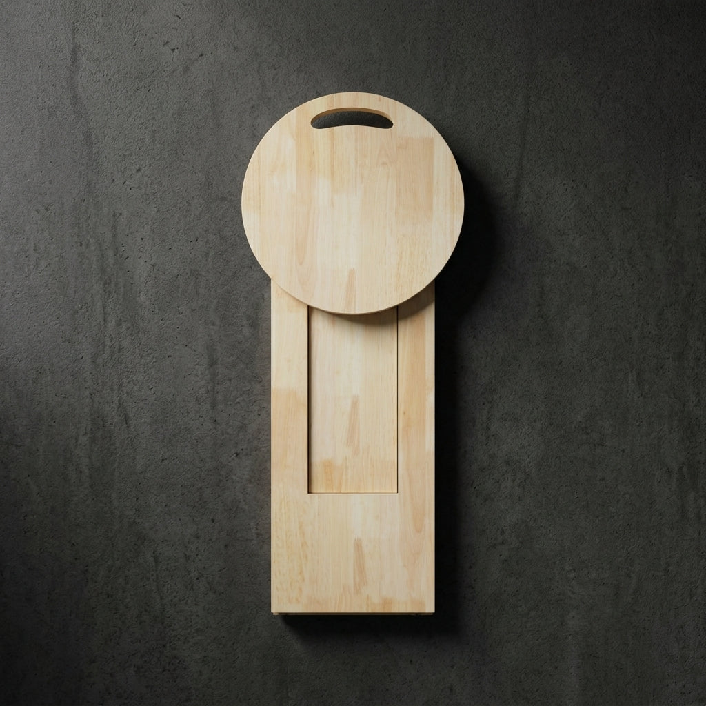 Round Folding Solid Wood Side Table with Handle