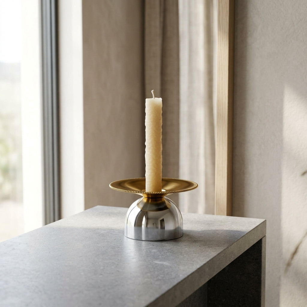 Dome Base Spike Taper Candle Holder -Gold, Silver & Dual Tone