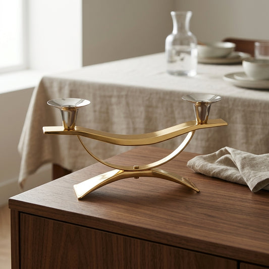 Crescent Arch Dual Taper Candle Holder — Gold & Silver