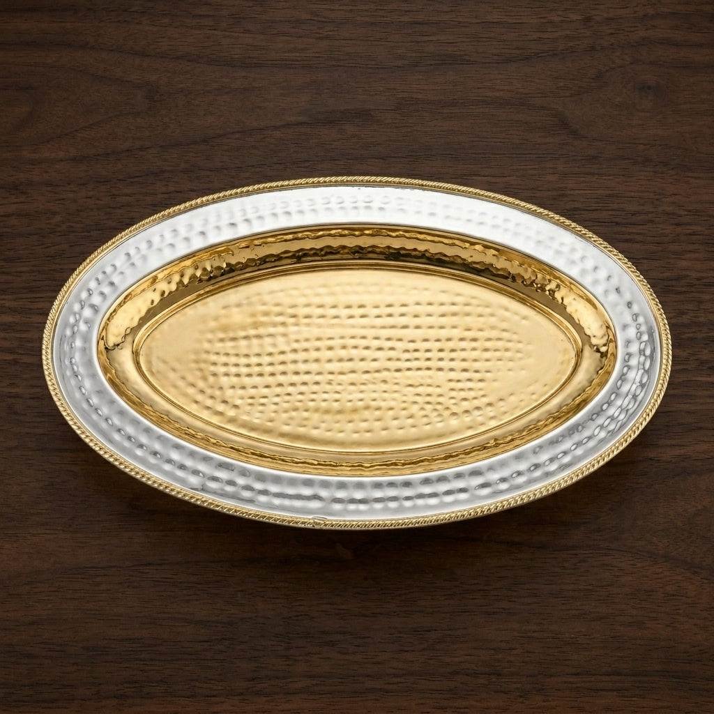 Oval Hammered Claw Foot Serving Tray — Gold & Silver