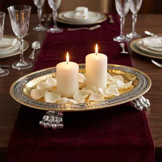Oval Hammered Claw Foot Serving Tray — Gold & Silver