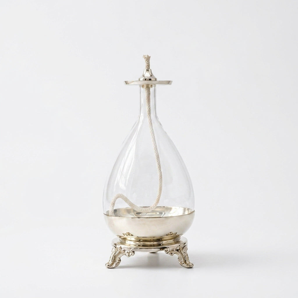 Baroque Scrolled Oil Lamp — Silver & Gold