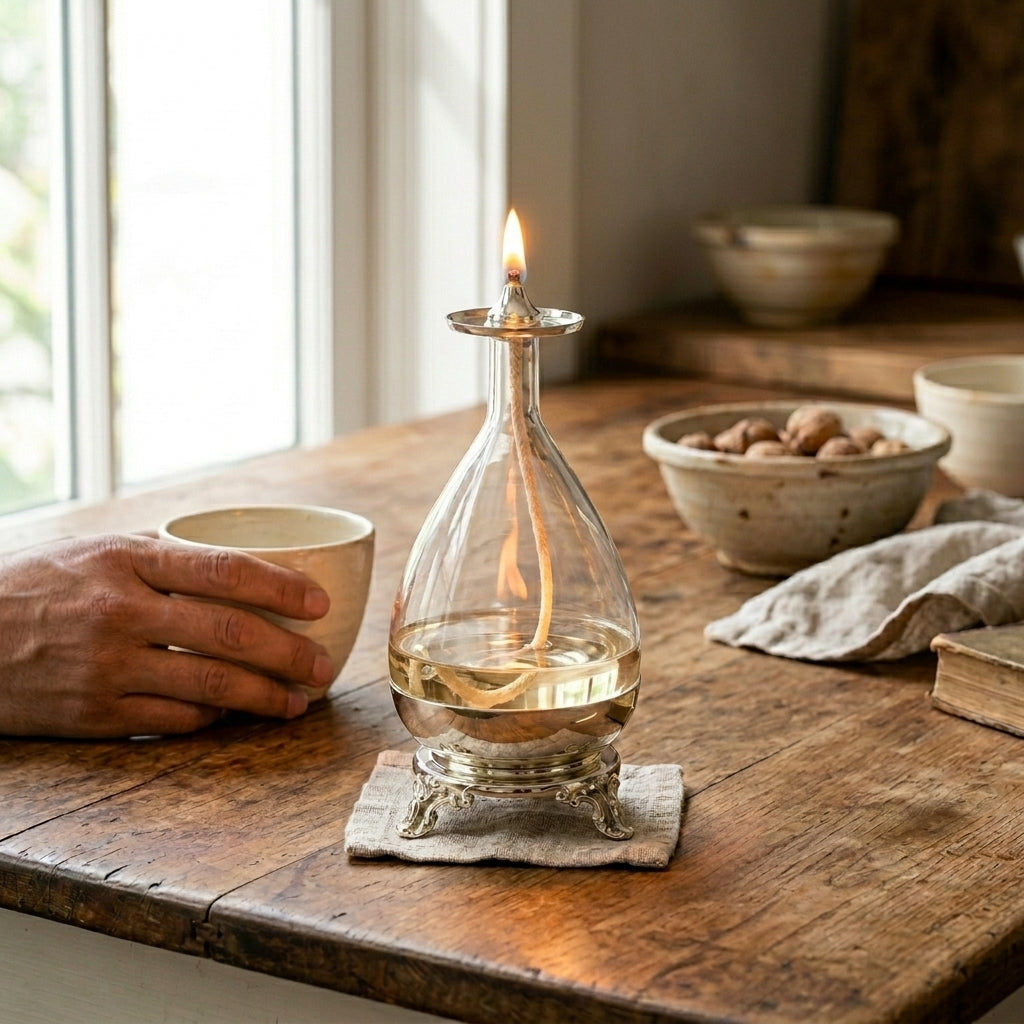 Baroque Scrolled Oil Lamp — Silver & Gold
