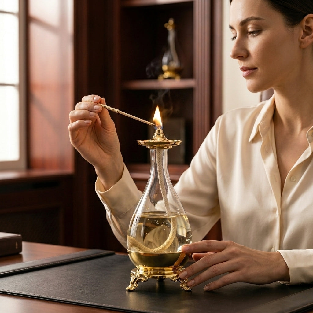 Baroque Scrolled Oil Lamp — Silver & Gold