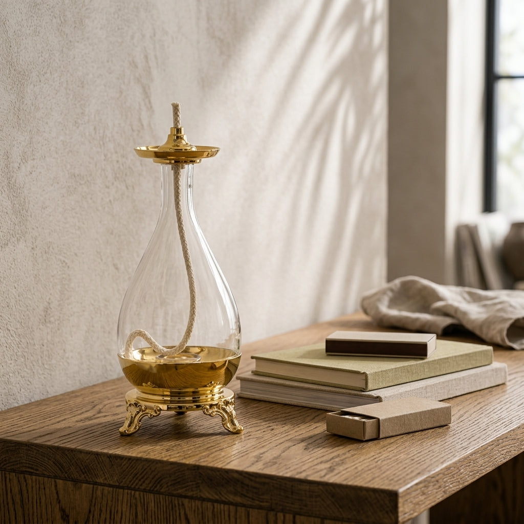 Baroque Scrolled Oil Lamp — Silver & Gold
