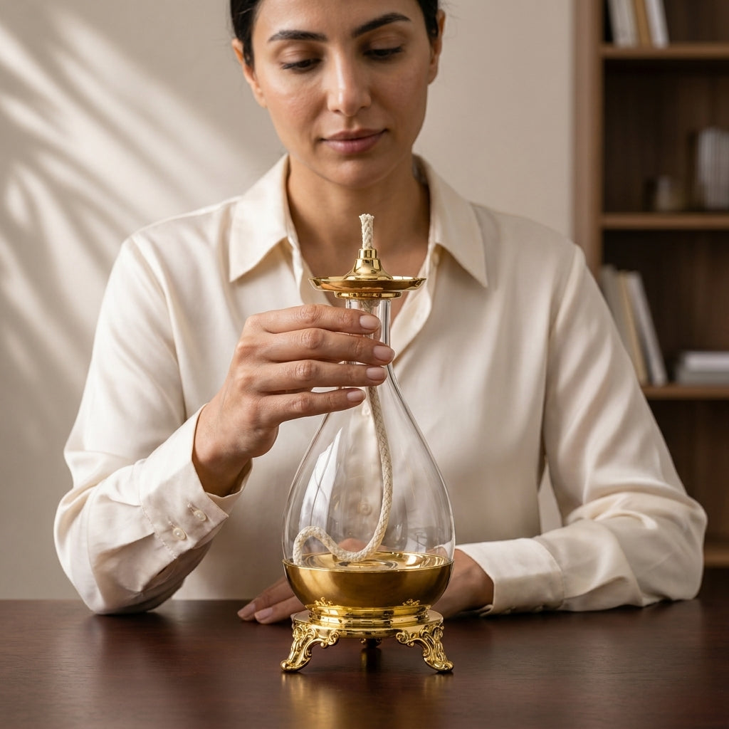 Baroque Scrolled Oil Lamp — Silver & Gold