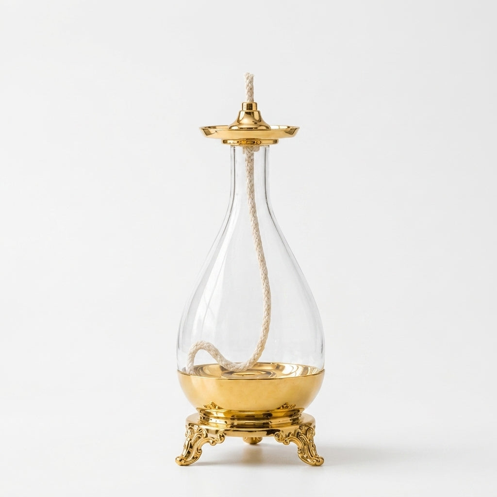 Baroque Scrolled Oil Lamp — Silver & Gold