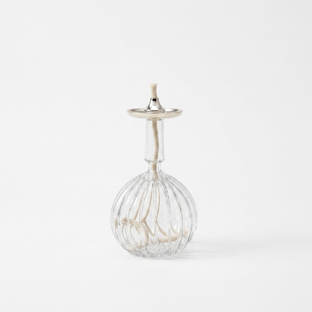 Ribbed Globe Glass Oil Lamp — Silver & Gold